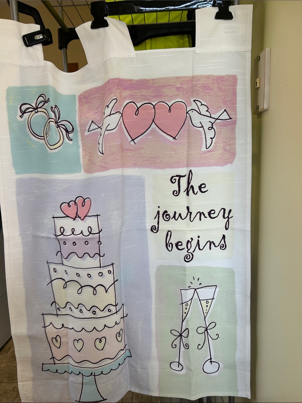 The Journey Begins Decorative Wedding Flag-Pastel Hearts & Cake